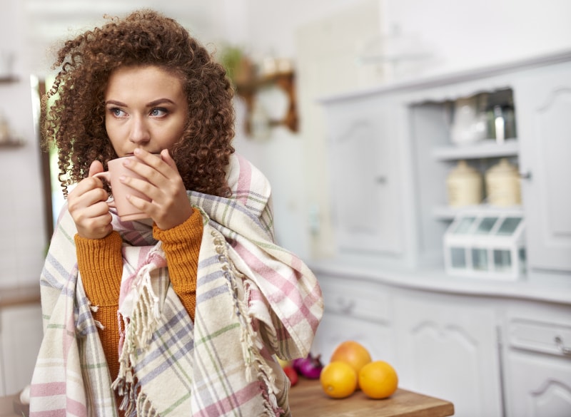 Wrapped In Blanket Drinking Coffee